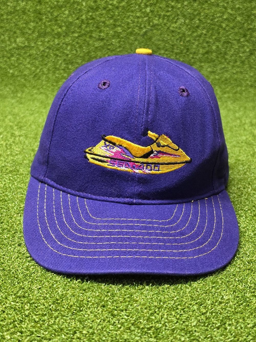 Vintage Sea Doo MotoLids Snapback Hat Purple Yellow Jet Ski 90s Cap USA